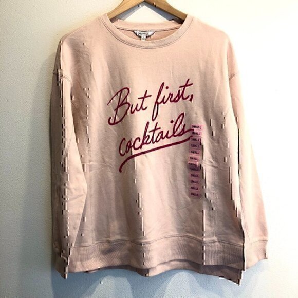 NEW NWT WILDFOX Statement Sweatshirt Solid Pink Cocktails Alcohol Crewneck Small - Picture 2 of 12